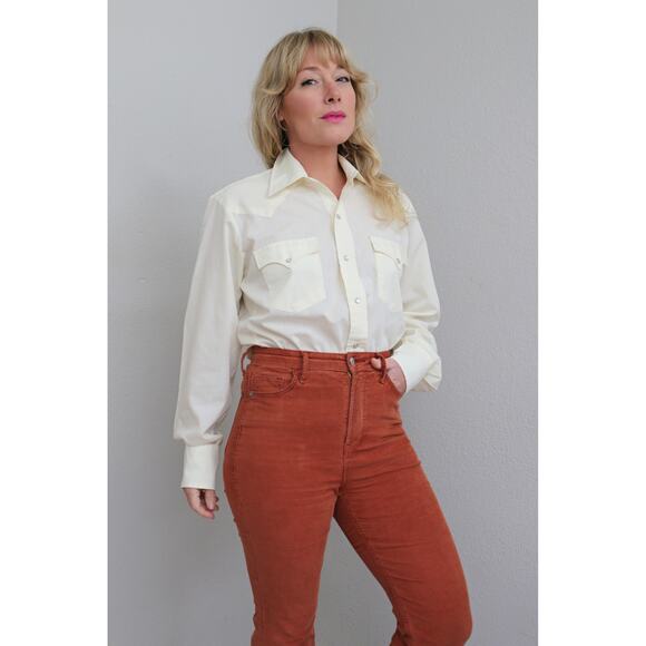 1970's Vintage Western Cream Pearl Snap Shirt ~ Women's MD LG ~ Men's SM MD 70's - Picture 6 of 8